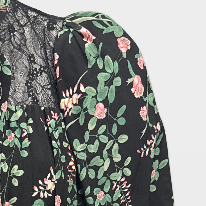 Giambattista Valli Black with pink and green floral print dress