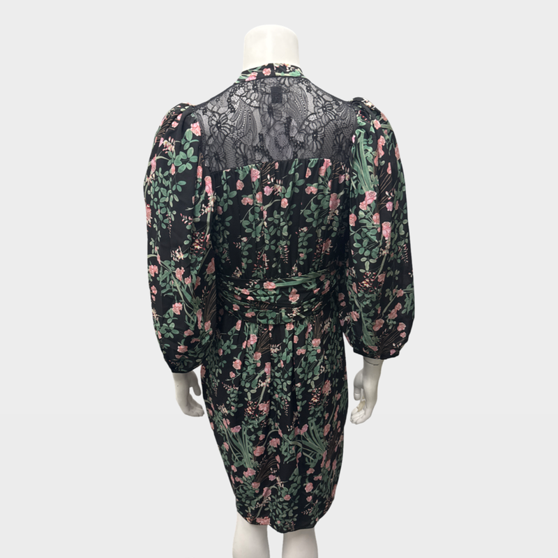 Giambattista Valli Black with pink and green floral print dress