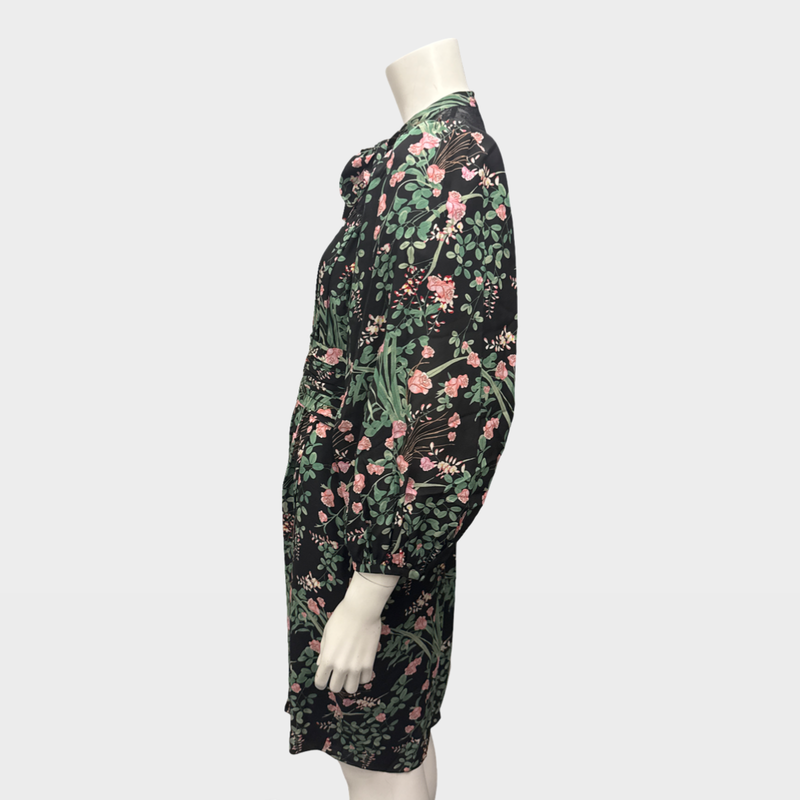 Giambattista Valli Black with pink and green floral print dress
