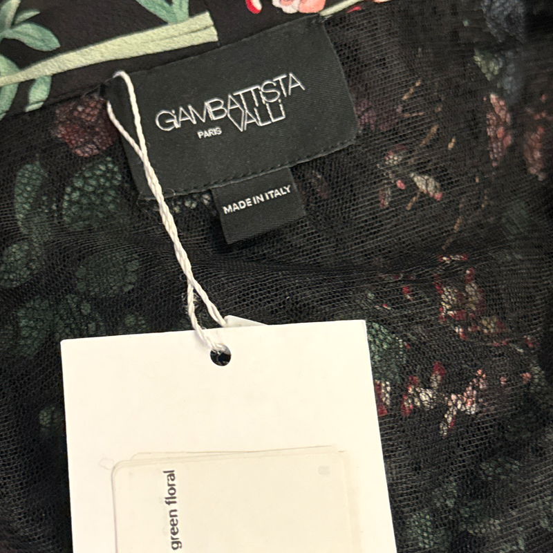 Giambattista Valli Black with pink and green floral print dress