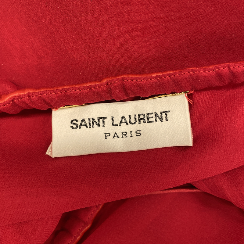 Saint Laurent red silk skirt with feather trims