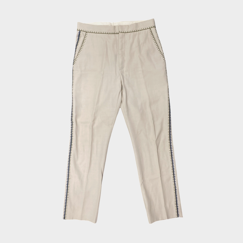 Acne Studios men's beige wool trousers with contrast grey stitching