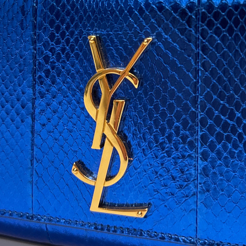 Saint Laurent Kate Monogram YSL Shiny Blue Small Metallic Snake Crossbody Bag