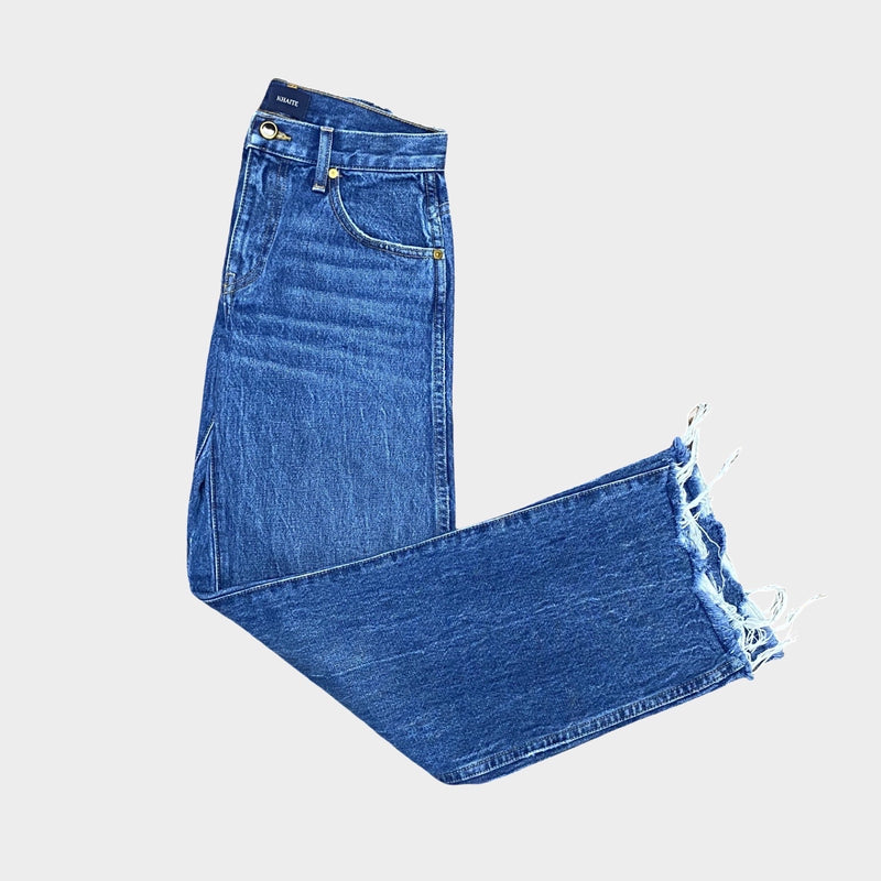 Khaite Kerrie frayed mid-rise straight-leg blue cotton jeans