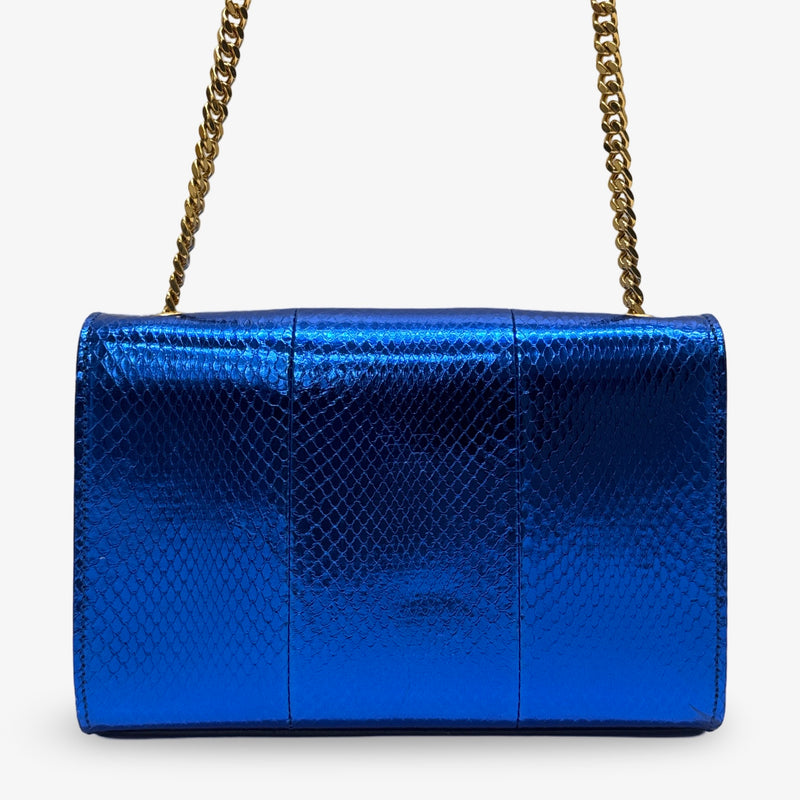 Saint Laurent Kate Monogram YSL Shiny Blue Small Metallic Snake Crossbody Bag