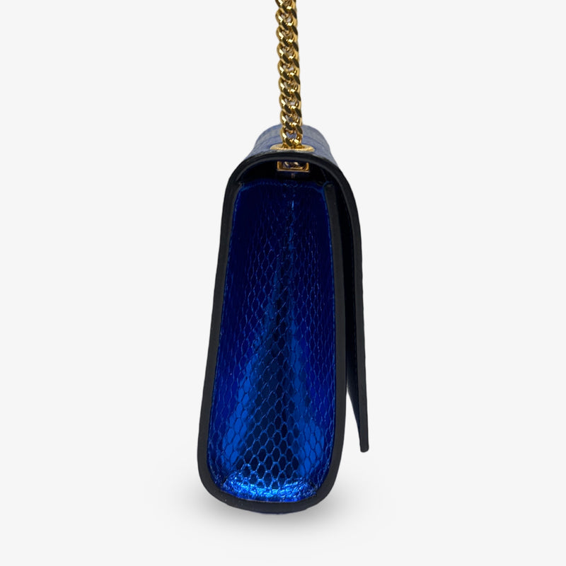 Saint Laurent Kate Monogram YSL Shiny Blue Small Metallic Snake Crossbody Bag