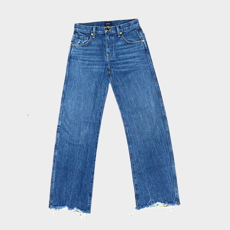 Khaite Kerrie frayed mid-rise straight-leg blue cotton jeans