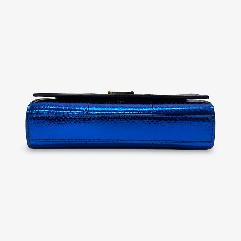 Saint Laurent Kate Monogram YSL Shiny Blue Small Metallic Snake Crossbody Bag