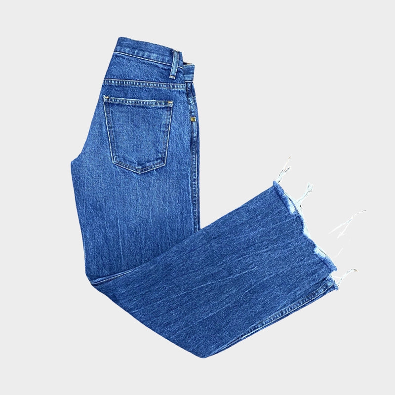 Khaite Kerrie frayed mid-rise straight-leg blue cotton jeans