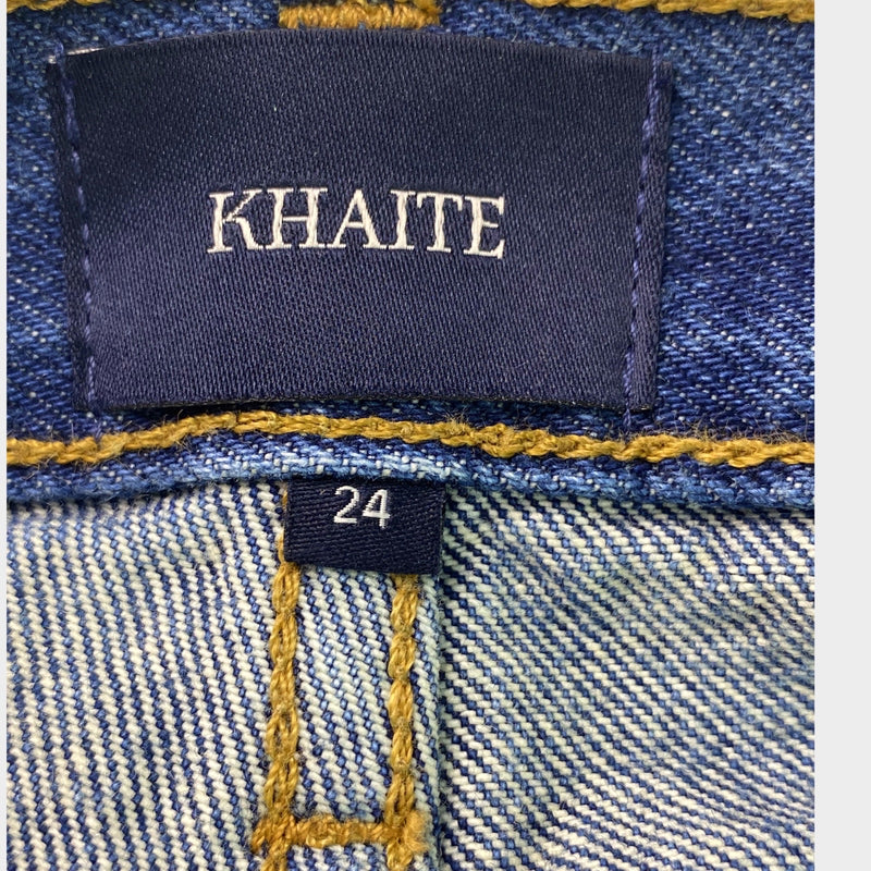 Khaite Kerrie frayed mid-rise straight-leg blue cotton jeans