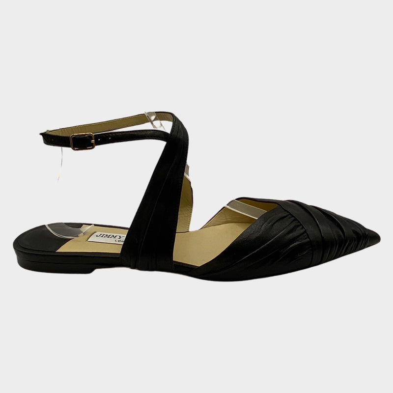 Jimmy Choo black basil pleated nappa leather pointed flats
