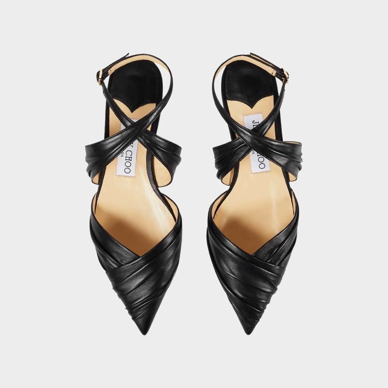 Jimmy Choo black basil pleated nappa leather pointed flats