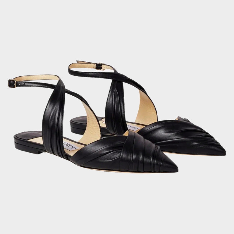 Jimmy Choo black basil pleated nappa leather pointed flats