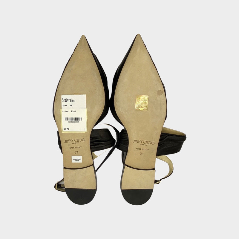 Jimmy Choo black basil pleated nappa leather pointed flats