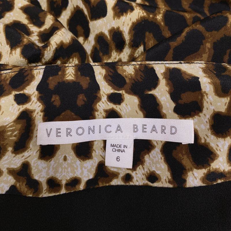 Veronica Beard brown and beige ruched animal print silk midi skirt