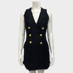 Balmain Black Tweed V-Neck Dress