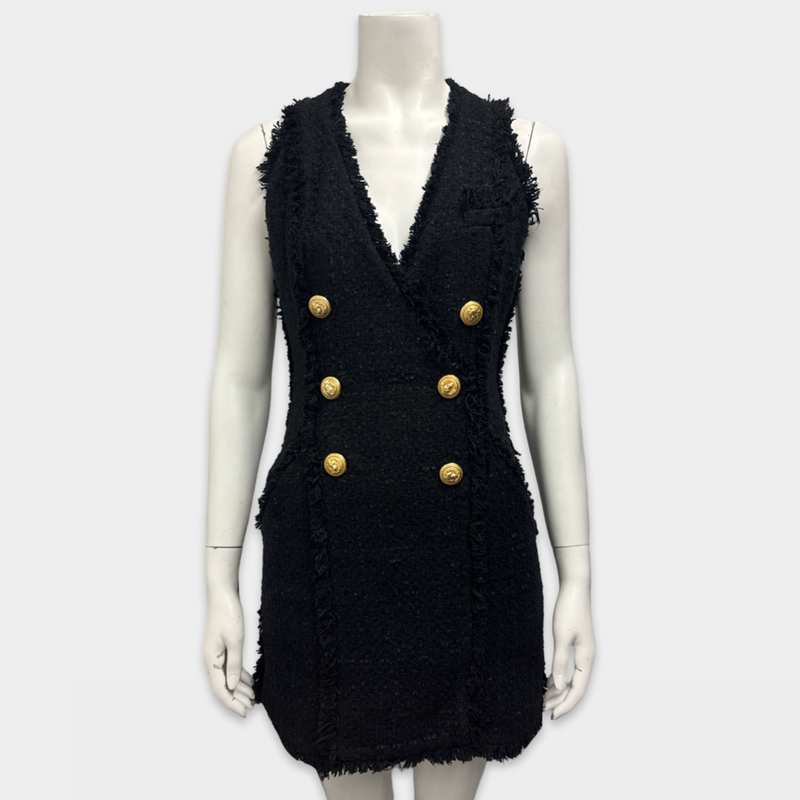 Balmain Black Tweed V-Neck Dress