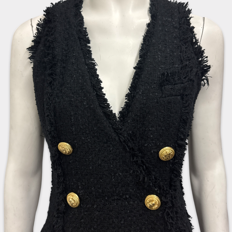 Balmain Black Tweed V-Neck Dress
