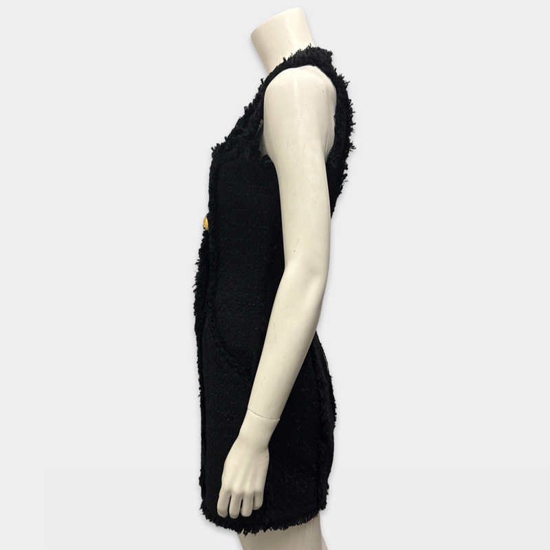 Balmain Black Tweed V-Neck Dress