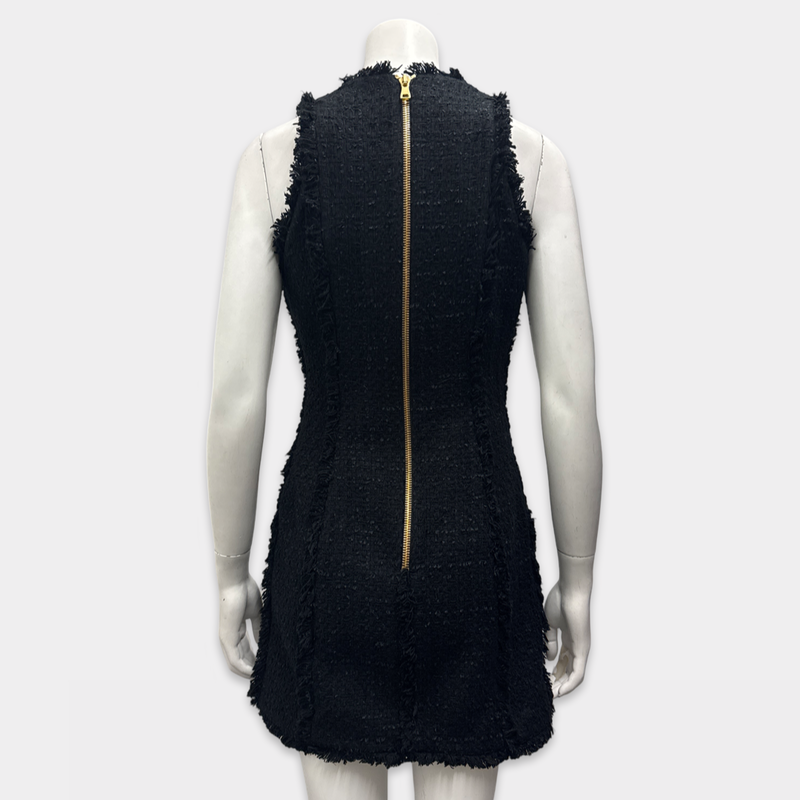 Balmain Black Tweed V-Neck Dress