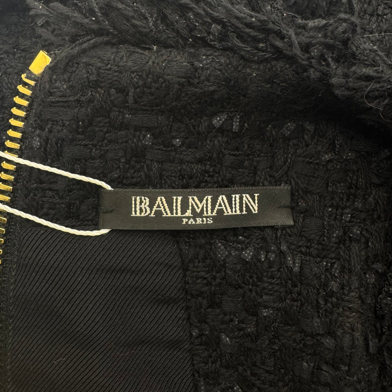 Balmain Black Tweed V-Neck Dress
