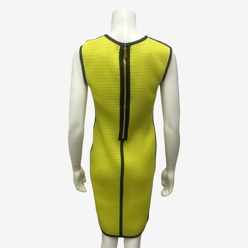 Moschino Neon Yellow Mesh Knit Scuba-Style Dress