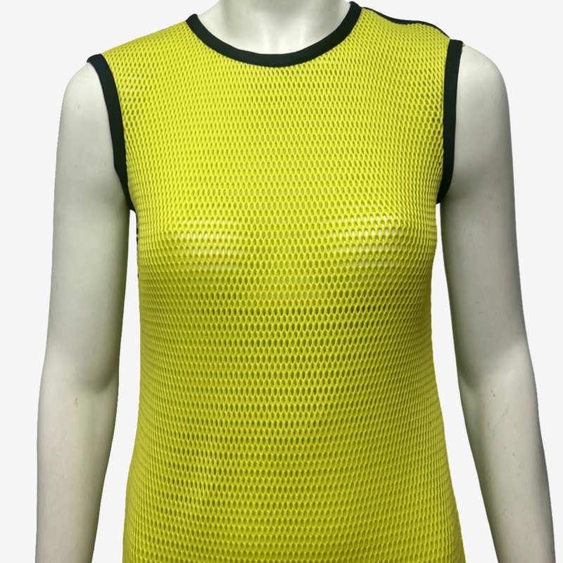 Moschino Neon Yellow Mesh Knit Scuba-Style Dress