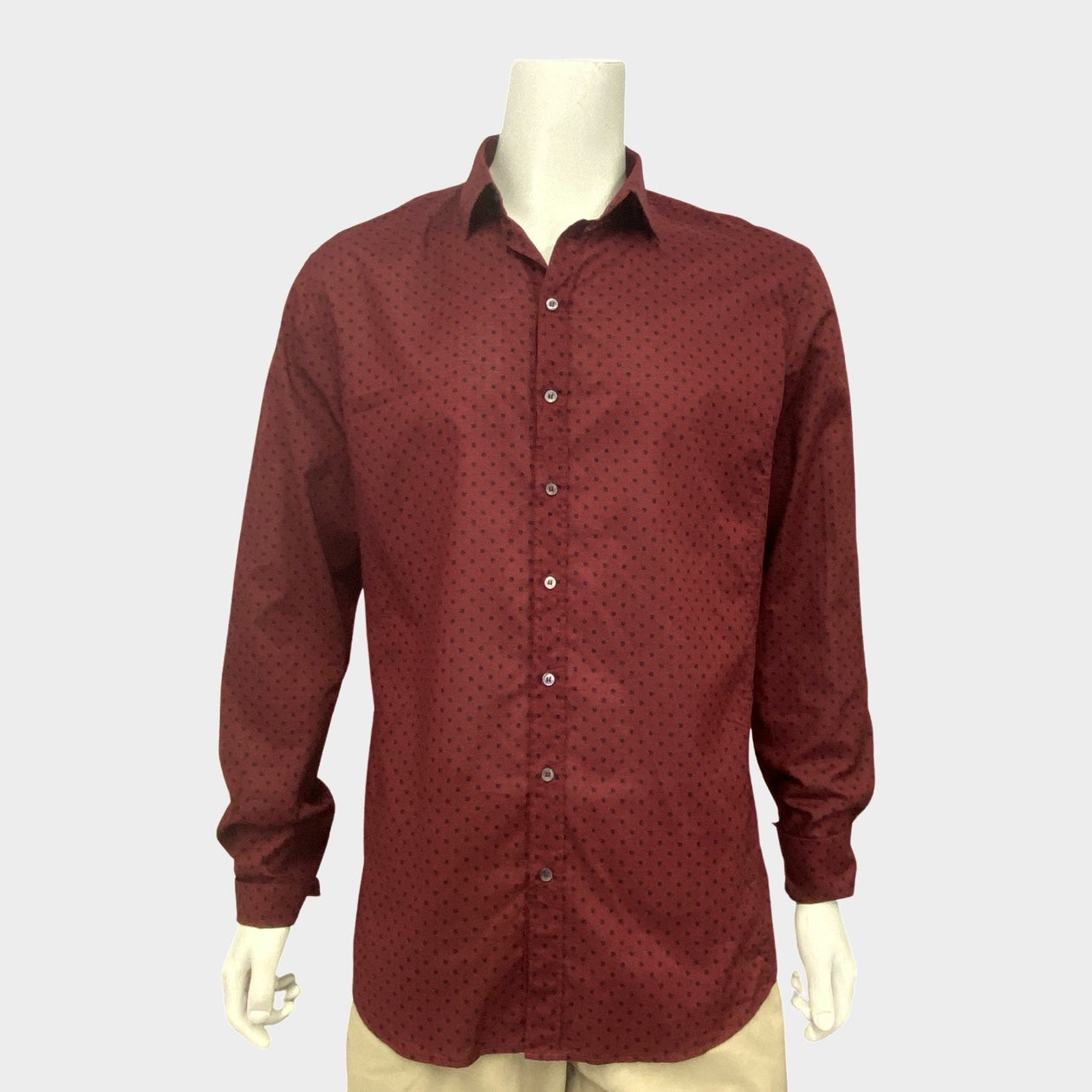 burgundy polka dot dress shirt Women's Burgundy/dotted Blouse with Scarf Collar