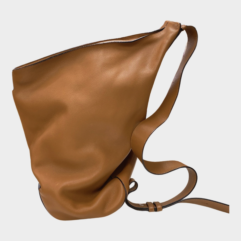 LOEWE men's tan grained leather Acton Sling Cross-Body Bag