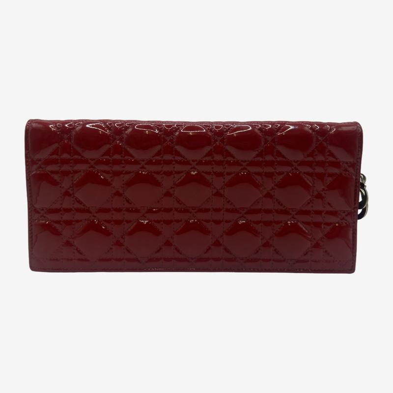 Dior Women's Burgundy Red Patent Leather Lady Wallet On Chain