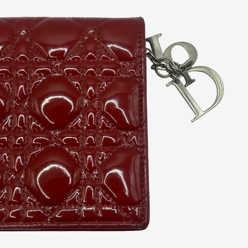Dior Women's Burgundy Red Patent Leather Lady Wallet On Chain