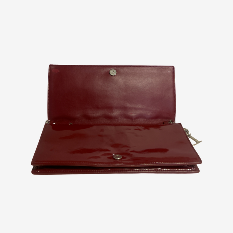 Dior Women's Burgundy Red Patent Leather Lady Wallet On Chain