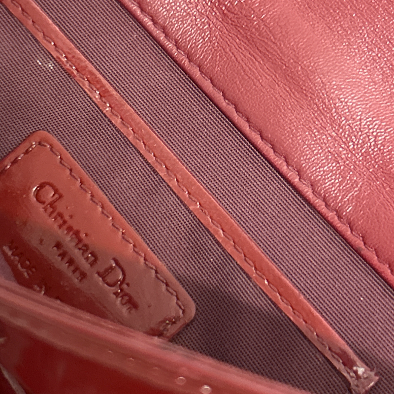 Dior Women's Burgundy Red Patent Leather Lady Wallet On Chain