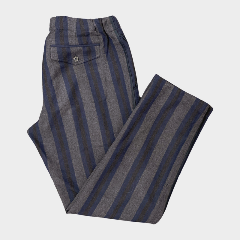 Dries Van Noten men's grey and navy striped wool trousers