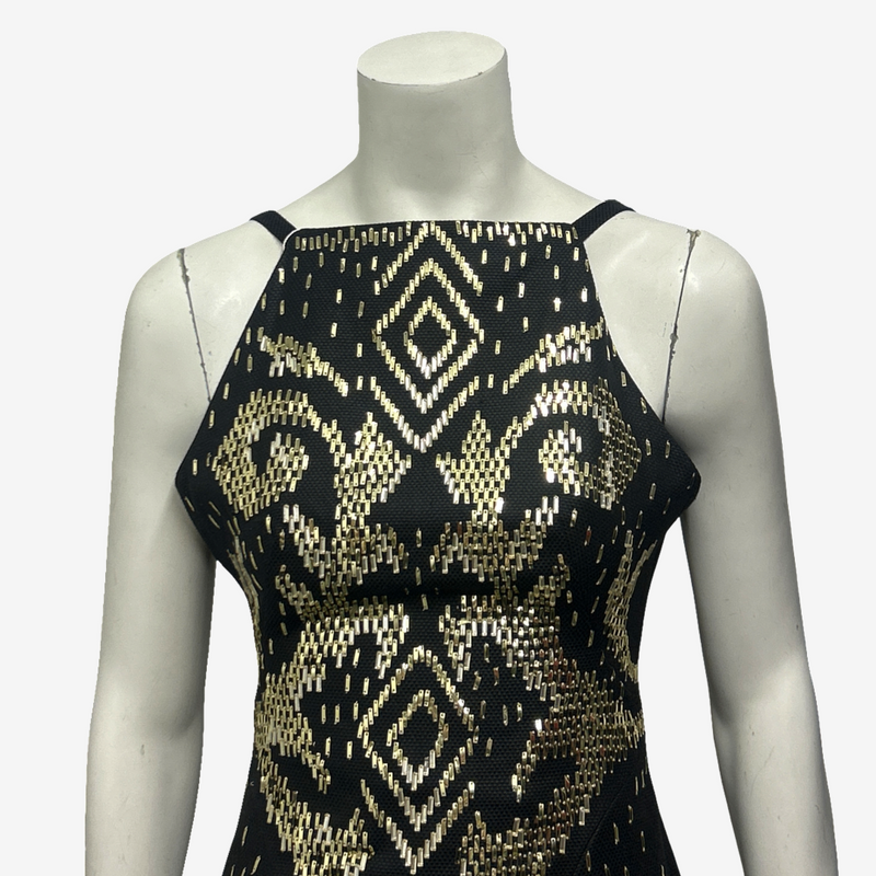 Versace Black And Gold Sequin Mini Dress