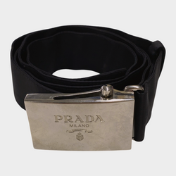 Prada women's black nylon belt with silver metal buckle