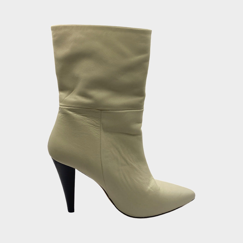 IRO women's ecru leather boots with black heel