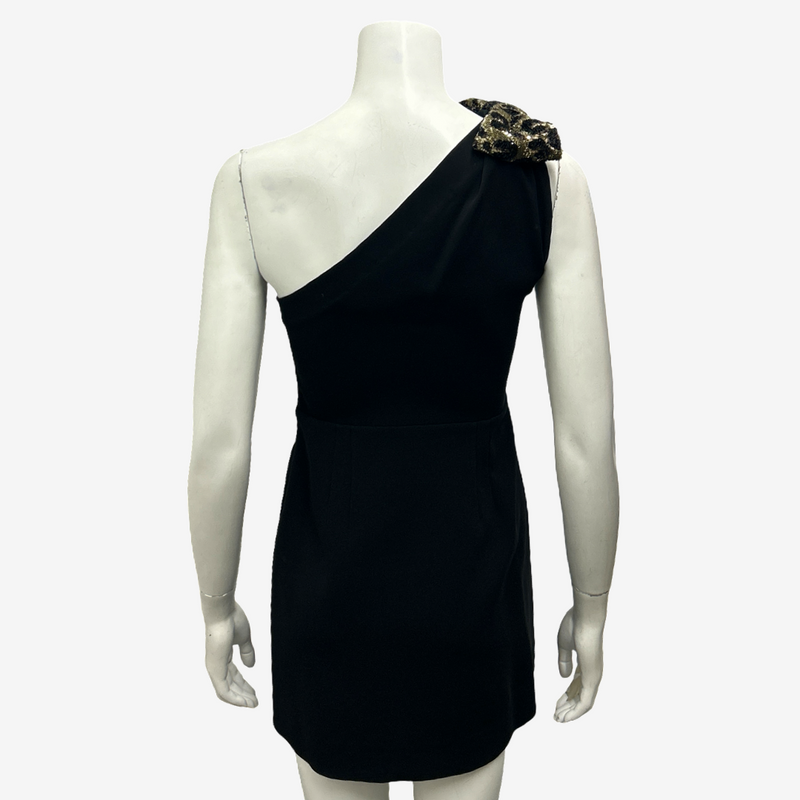 Miu Miu Black One-Shoulder Mini Dress With Sequin Bow