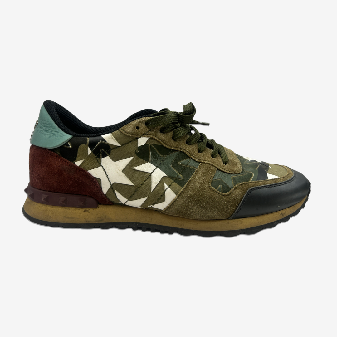 Valentino Garavani men's khaki camouflage suede Rockrunner Valentino Garavani men's khaki camouflage suede Rockrunner
