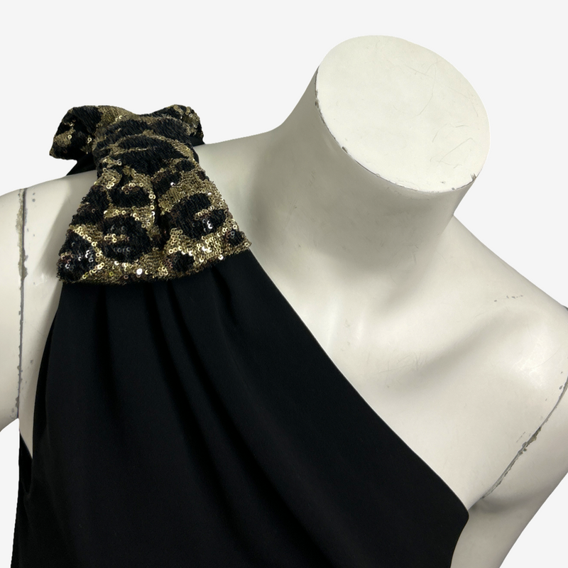 Miu Miu Black One-Shoulder Mini Dress With Sequin Bow