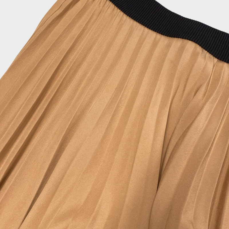Moncler peach and brown pleated maxi skirt