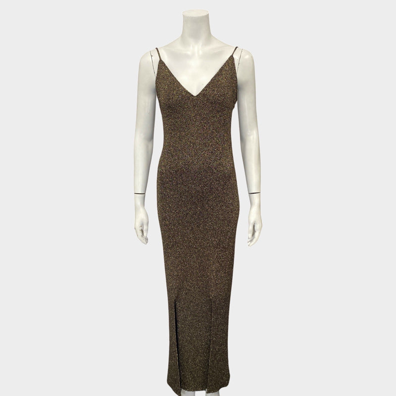 Ganni metallic gold knitted maxi dress