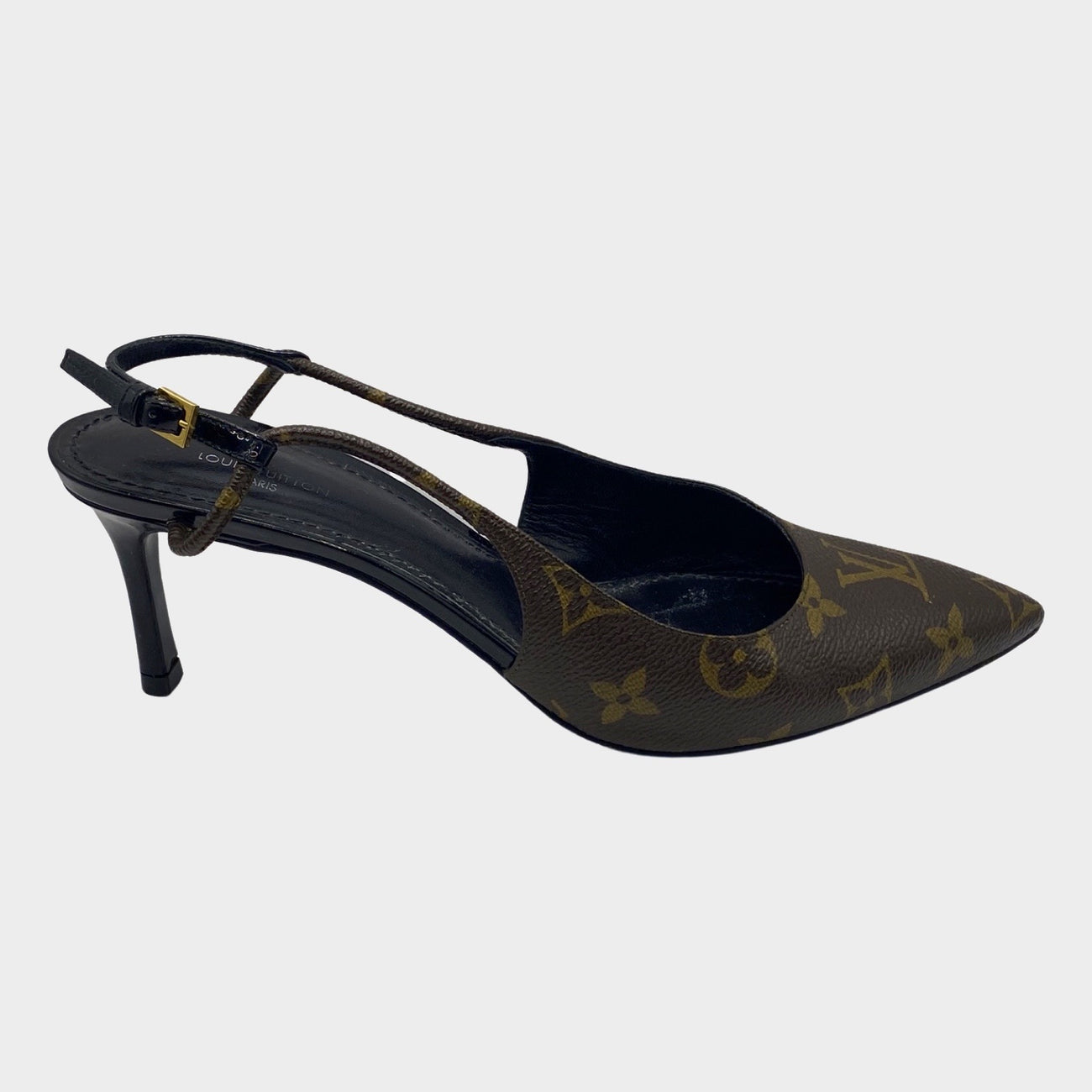 Louis Vuitton brown monogram print leather 'Cherie' sling-back