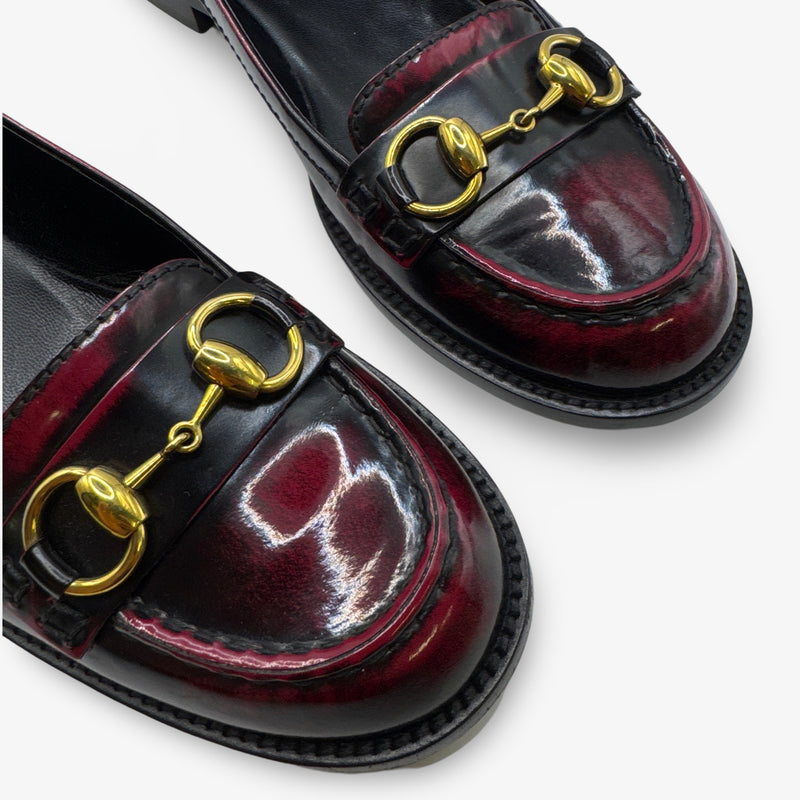 Gucci Women's Paten Leather Burgundy and Black Loafers