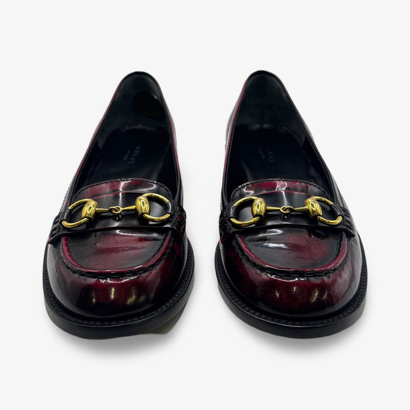 Gucci Women's Paten Leather Burgundy and Black Loafers