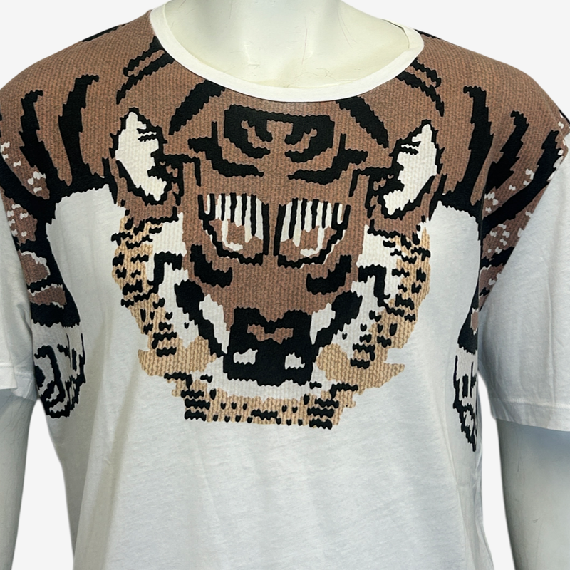 Gucci men's white cotton tiger motif t-shirt
