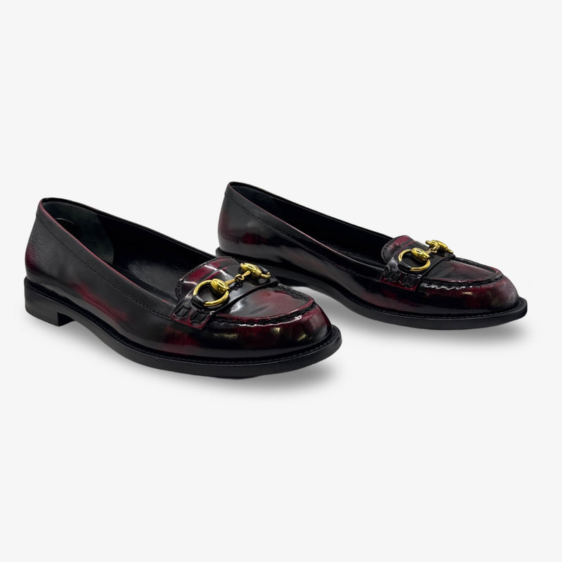Gucci Women's Paten Leather Burgundy and Black Loafers