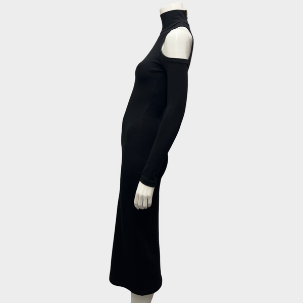 Balmain Women's Cold Shoulder Black Wool Maxi Dress – Loop Generation