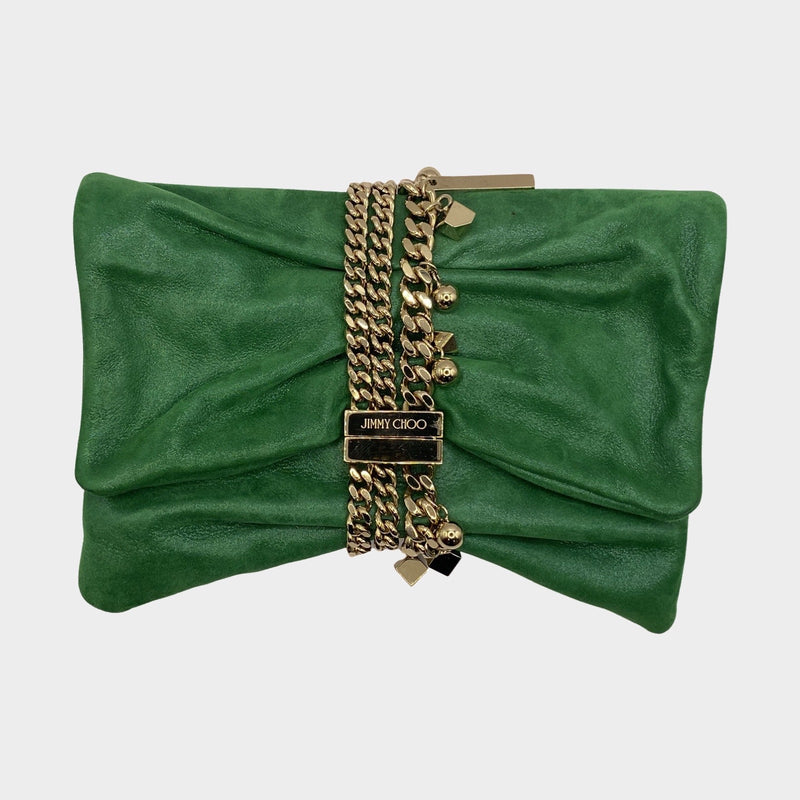Jimmy Choo women's green suede Chandra bag on a chain