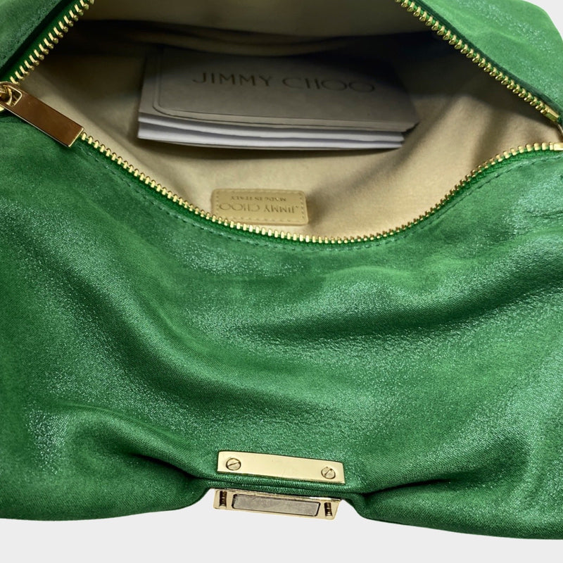Jimmy Choo women's green suede Chandra bag on a chain